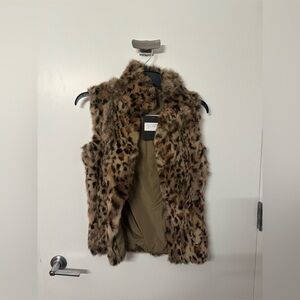 $200!!! Adrienne Landau Leopard Print Rabbit Fur Vest Size Small FREE SHIPPING